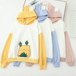 Juwas CLOTHING Cartoon Leaf Bear Embroidery Hoodie