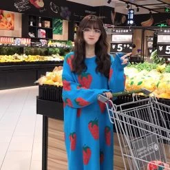 Juwas.com Online Store Cute Strawberry Loose Long Sweater Dress NEW ARRIVAL