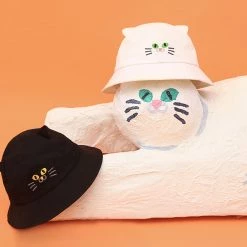 Juwas NEW ARRIVAL Cute Cat Embroidery Bucket Hat