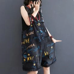 Juwas NEW ARRIVAL Monster Letters Print Loose Overalls
