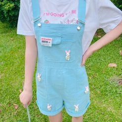 Juwas CLOTHING Rabbits Pockets Denim Overalls