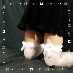 Juwas Kawaii Lolita White Ribbon Over The Knee Socks