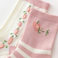 Juwas Sweet Fruits Pink And Yellow Ankle Socks- 3 Pairs CLOTHING
