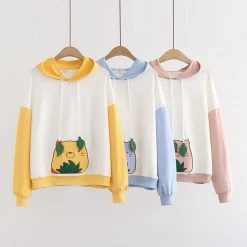 Juwas CLOTHING Cartoon Leaf Bear Embroidery Hoodie