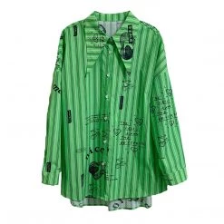 Juwas NEW ARRIVAL Stripe Graffiti-art Green Shirt Short Streetwear 18 Juwas NEW ARRIVAL Stripe Graffiti-art Green Shirt Short Streetwear