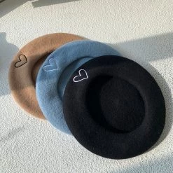 Juwas Front Heart Embroidered Beret Hat CLOTHING