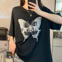 Juwas Butterfly Print Round Collar T-shirt NEW ARRIVAL