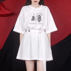 Juwas Vintage Panda Printed Loose T-shirt