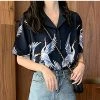 Juwas Vintage Crane Print Loose Shirt