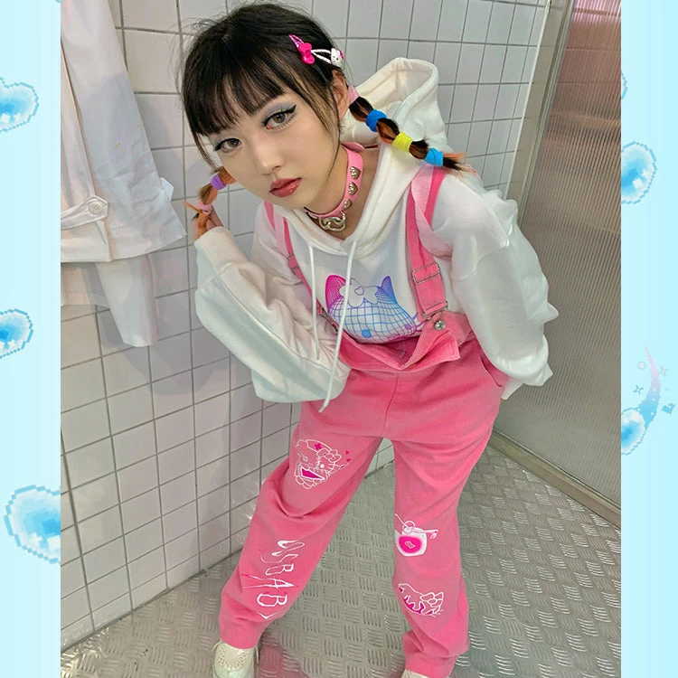 Juwas Retro Punk Kitty Print Oversize Overalls NEW ARRIVAL 6 Juwas Retro Punk Kitty Print Oversize Overalls NEW ARRIVAL