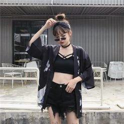 Juwas Kawaii Japanese Cranes Short Kimono Cardigan NEW ARRIVAL