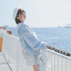-Juwas Pastel Blue Girl Sailor Collar Coat
