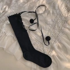 Juwas Ribbon Lace-up Balls Cotton Lolita Stockings