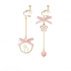 Juwas Kawaii Lolita Mr Rabbit Pink Dangle Earrings