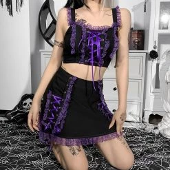 Juwas CLOTHING Gothic Sexy Lace Up Camisole Skirt
