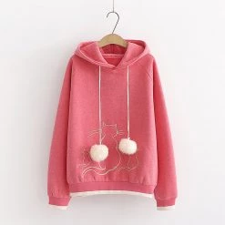 Juwas Kitty Embroidery Warm Hoodie NEW ARRIVAL