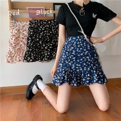 Juwas NEW ARRIVAL Vintage Floral Print High Waist Skirt