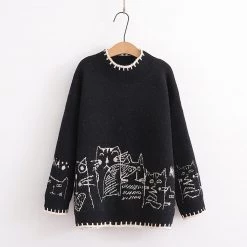 Juwas CLOTHING Cat Embroidery Knitted Sweater