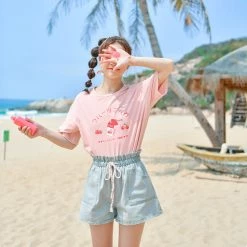 Juwas NEW ARRIVAL Kawaii Faded Denim Jogger Shorts