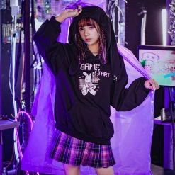 Juwas Punk Black Game Start Bunny Hoodie