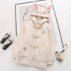 Juwas Bunny Carrot Embroidery Hooded Coat CLOTHING