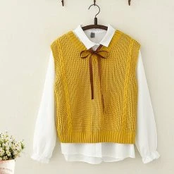 Juwas.com Online Store Japanese College Style Bowknot Shirt Vest Set