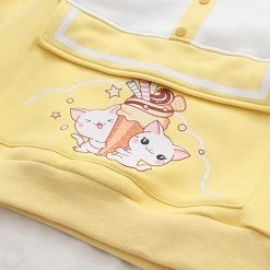 Juwas Cute Kitty Print Button Pocket Warm Hoodie CLOTHING