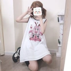 Juwas Anime Girl Print Loose T-shirt