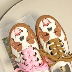 Juwas Shoes Happy Brown Dog Lace Canvas Sneakers