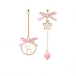 Juwas Kawaii Lolita Mr Rabbit Pink Dangle Earrings