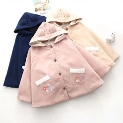 Juwas Hoodie Cat Ears Mushroom Print Pocket Cap Coat