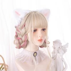 Juwas Fashion & Beauty Blonde Pink Highlights Curly Bangs Long Wigs