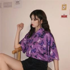 Juwas Vintage Butterfly Print Loose T-shirt