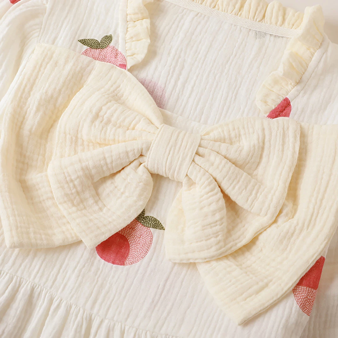 Juwas CLOTHING Peach Print Bowknot Cotton Pajamas Set 8 Juwas CLOTHING Peach Print Bowknot Cotton Pajamas Set