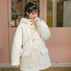Juwas CLOTHING Kawaii White Fluffy Winter Coat