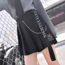 -Juwas NEW ARRIVAL Black Grunge Chained Pleated Skirt