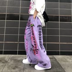 Juwas Street Style Spray Graffiti Loose Pants NEW ARRIVAL