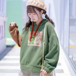 -Juwas Cute Dinosaur Color-Block Hoodie