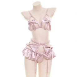 Juwas CLOTHING Sexy Rose Gold Ribbon Two-Piece Lingerie