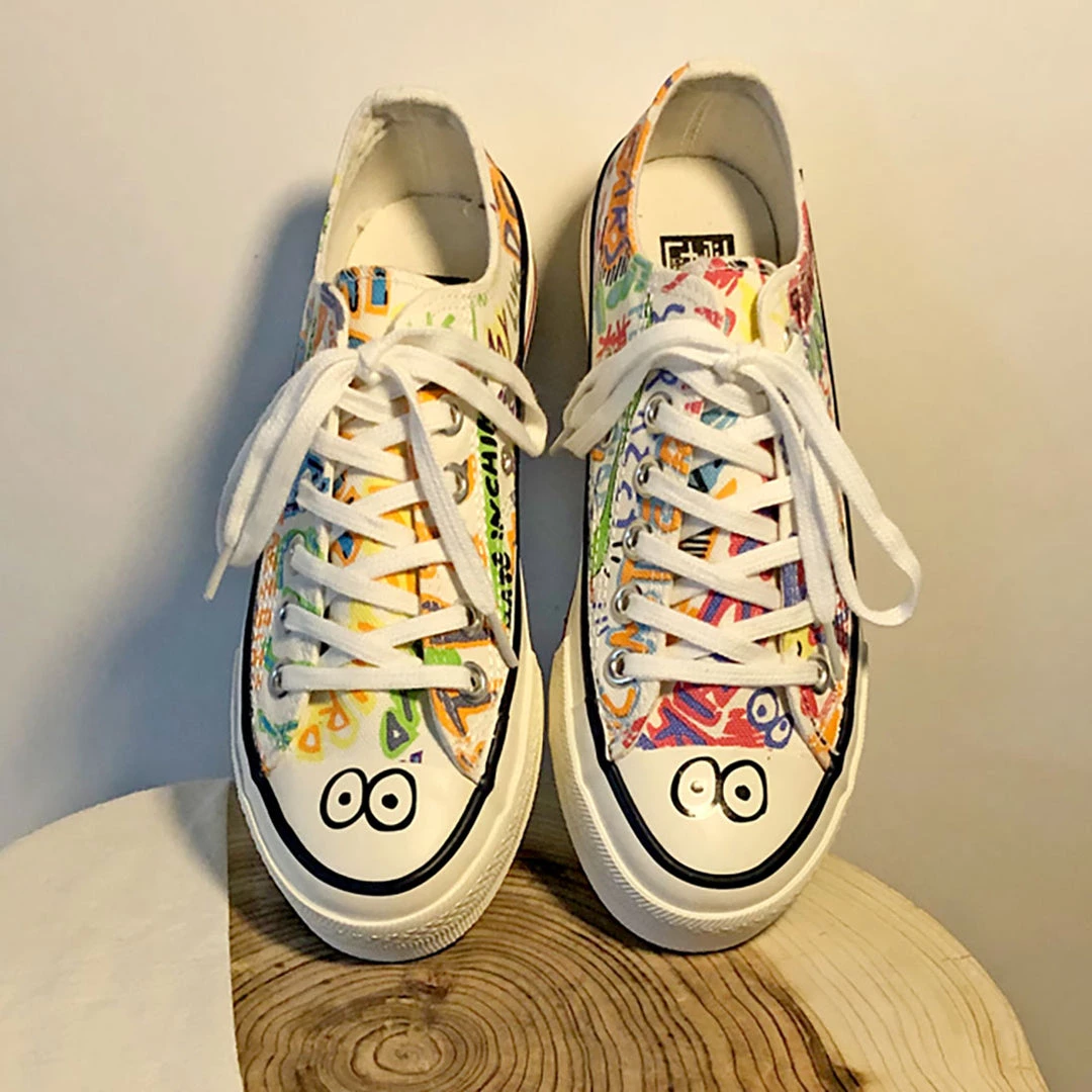 Juwas NEW ARRIVAL Graffiti Art White Canvas Sneaker 6 Juwas NEW ARRIVAL Graffiti Art White Canvas Sneaker