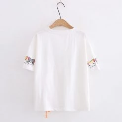 Juwas Kawaii Cat Prints Basic Tee Shirt