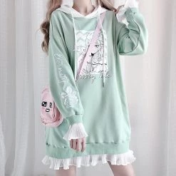-Juwas NEW ARRIVAL Flower Embroidered Ruffled Hoodie Dress