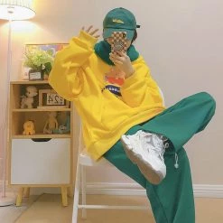 Juwas NEW ARRIVAL Cartoon Bear Yellow Pocket Loose Hoodie