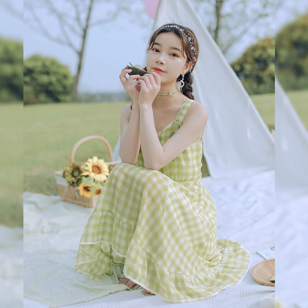 Juwas Kawaii Avocado Plaid Summer Dress NEW ARRIVAL 5 Juwas Kawaii Avocado Plaid Summer Dress NEW ARRIVAL