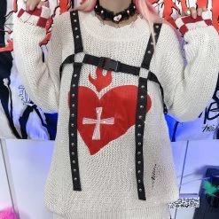 Juwas NEW ARRIVAL Love Cross Gothic Oversized Sweater