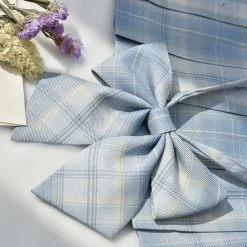 Juwas Japanese School Girl Blue Plaid JK Uniform Bow Tie & Ties