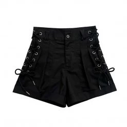 Juwas Black Lace Up High Waist Shorts NEW ARRIVAL