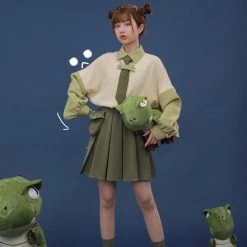 Juwas Cute Khaki Zoo Keeper Costume Shirt And Skirt