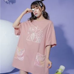 Juwas Kawaii Mr Bear Oversized T-Shirt NEW ARRIVAL