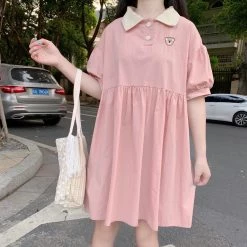 Juwas Charming Pastels Collared Short Baby Doll Dress CLOTHING